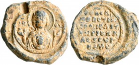 Aetios, metropolitan bishop of Antioch (in Pisidia) and synkellos, 2nd half 11th century. Seal (Lead, 23 mm, 10.86 g, 12 h). MHP - ΘV Nimbate Mother o...
