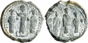 Romanus IV Diogenes, with Eudocia, Michael VII, Constantius, and Andronicus, 1068-1071. Seal (Lead, 29 mm, 24.66 g, 12 h). +PⲰMAN S - IC - XC - ЄVΔOK[...