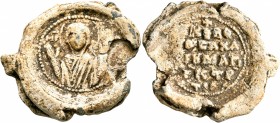Zacharias, magistros and strategos, 11th century. Seal (Lead, 28 mm, 10.12 g, 12 h). MHP - [ΘV] The Mother of God “Blachernitissa”, nimbate, raising b...