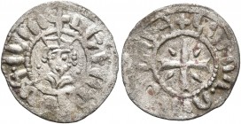 ARMENIA, Cilician Armenia. Royal. Levon V, 1374-1393. Denier (Billon, 14 mm, 0.62 g, 11 h). Crowned facing bust of Levon V. Rev. Cross pattée with lin...