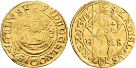 AUSTRIA. Holy Roman Empire. Rudolf II, Emperor, 1576-1611. Ducat (Gold, 22 mm, 3.49 g, 10 h), reverse type of Maximilian II, 1564-1576. Košice (Kassa/...