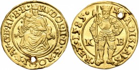 AUSTRIA. Holy Roman Empire. Rudolf II, Emperor, 1576-1611. Ducat (Gold, 22 mm, 3.52 g, 5 h), Kremnitz, 1585. RVDOL•II•D•G•RO•I•S•AV•GE•HV•B•R• Madonna...