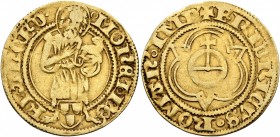 GERMANY. Frankfurt (Kaiserliche und königliche Münzstätte). Friedrich III von Habsburg, 1451-1493. Gulden (Gold, 23 mm, 3.26 g, 12 h), Pfandinhaber Ph...