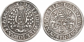 GERMANY. Sachsen-Weimar. Friedrich Wilhelm I. and Johann, 1573-1603. 1/4 Taler (Silver, 30 mm, 7.15 g, 10 h), Saalfeld, 1576. D:G:FRIDE:WIL•E•IOHAN•FR...