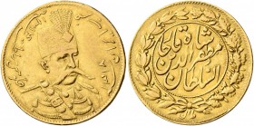 IRAN, Qajars. Muzzafar al-Din Shah, AH 1313-1324 / AD 1896-1907. Toman (Gold, 19 mm, 2.87 g, 7 h), Tehran, AH 1318 = AD 1900/1. KM-995. Good very fine...
