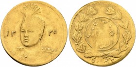 IRAN, Qajars. Ahmad Shah, AH 1327-1344 / AD 1909-1925. Half Toman (Gold, 17 mm, 1.46 g, 6 h), Tehran, AH 1335 = AD 1915/6. KM-1071. Good fine.