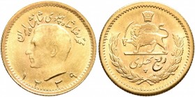 IRAN, Pahlavis. Muhammad Reza Shah, AH 1360-1398 / AD 1941-1979. 1/4 Pahlavi (Gold, 16 mm, 2.09 g, 12 h), Tehran, SH 1339 = 1960. KM 1163. Good extrem...