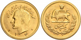 IRAN, Pahlavis. Muhammad Reza Shah, AH 1360-1398 / AD 1941-1979. Pahlavi (Gold, 22 mm, 8.12 g, 12 h), Tehran, SH 1340 = AD 1960. KM-1163. Light marks,...