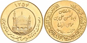 IRAN, Pahlavis. Muhammad Reza Shah, AH 1360-1398 / AD 1941-1979. Ashrafi (Gold, 22 mm, 7.90 g, 1 h), SH 1354 = 1975. Shrine of 'Ali b. Musa in Mashhad...