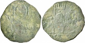 ITALY. Salerno. Roberto il Guiscardo, Prince of Benevento, 1078-1085. Follaro (Bronze, 26 mm, 2.53 g, 3 h). Facing bust of Robert Guiscard, crowned an...