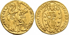 ITALY. Venezia (Venice). Marco Cornaro, 1365-1367. Ducat (Gold, 20 mm, 3.49 g, 5 h). St. Mark standing right, presenting banner to Doge kneeling left....