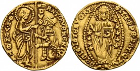 ITALY. Venezia (Venice). Antonio Veniero, 1382-1400. Ducat (Gold, 21 mm, 3.54 g, 7 h). St. Mark standing right, presenting banner to Doge kneeling lef...