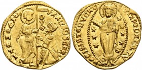 ITALY. Venezia (Venice). Francesco Foscari, 1423-1457. Ducat (Gold, 21 mm, 3.50 g, 6 h). St. Mark standing right, presenting banner to Doge kneeling l...