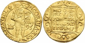 LOW COUNTRIES. Verenigde Nederlanden (United Netherlands). 1581-1795. Ducat (Gold, 21 mm, 3.50 g, 6 h), Gelderland, 1595. CONCORDIA•RES•P•AR•GRES•GEL ...