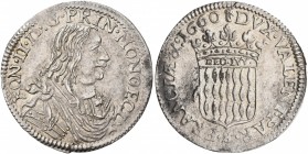 MONACO. Honoré II, 1604-1662. 1/12 d'écu (Silver, 21 mm, 1.76 g, 4 h). HON•II•D:G•PRIN•MONOECI Draped bust of Honoré II to right. Rev. DVX•VALENT•PAR•...