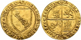 SPAIN, Castile & León. Juan II, 1406-1454. Dobla de la Banda (Gold, 28 mm, 4.61 g, 4 h), Sevilla, circa 1430-1454. ✠IOhANЄS DЄI GRACIA RЄX LЄGION Coat...