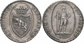 SWITZERLAND. Bern. Taler (Silver, 42 mm, 29.32 g, 6 h), 1798. RES PUBLICA BERNENSIS Crowned coat-of-arms. Rev. DOMINUS PROVIDEBIT / 1798 Soldier stand...