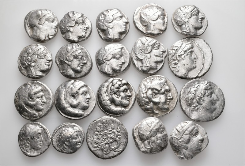 A lot containing 20 silver coins. All: Greek. Harshly cleaned, otherwise, about ...