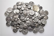 A lot containing 1 electrum and 140 silver coins. Includes: Greek, Roman Provincial, Roman Republican, Roman Imperial, Byzantine, early Medieval and I...