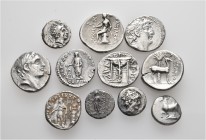 A lot containing 11 silver coins. Includes: Greek, Roman Provincial, Roman Imperial. Fine to about very fine. LOT SOLD AS IS, NO RETURNS. 11 coins in ...