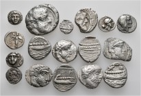 A lot containing 17 silver coins. All: Greek. Good fine to very fine. LOT SOLD AS IS, NO RETURNS. 17 coins in lot.