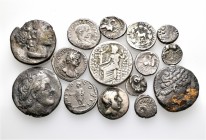 A lot containing 15 silver coins. Includes: Celtic, Greek, Roman Imperial. Fine to about very fine. LOT SOLD AS IS, NO RETURNS. 15 coins in lot.