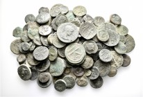 A lot containing 151 bronze coins. Includes: Greek and Roman Provincial. About fine to about very fine. LOT SOLD AS IS, NO RETURNS. 151 coins in lot.