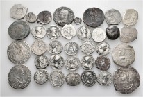 A lot containing 35 silver coins. Includes: Greek, Roman Provincial, Roman Imperial and Modern. Fine to very fine. LOT SOLD AS IS, NO RETURNS. 35 coin...