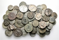A lot containing 7 silver and 55 bronze coins. All: Roman Imperial. Fair to about very fine. LOT SOLD AS IS, NO RETURNS. 62 coins in lot.