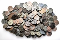 A lot containing 167 bronze coins. All: Roman Imperial. Some harshly cleaned. Fair to about very fine. LOT SOLD AS IS, NO RETURNS. 167 coins in lot.
