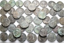 A lot containing 50 bronze coins. All: First Tetrarchy Folles. About fine to about very fine. LOT SOLD AS IS, NO RETURNS. 50 coins in lot.