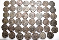 A lot containing 47 bronze coins. All: Roman Imperial. About very fine to good very fine. LOT SOLD AS IS, NO RETURNS. 47 coins in lot.