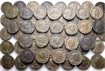 A lot containing 61 bronze coins. All: First Tetrarchy Folles from Treveri. Very fine to good very fine. LOT SOLD AS IS, NO RETURNS. 61 coins in lot....