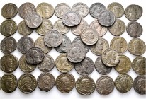 A lot containing 48 bronze coins. All: First Tetrarchy Folles from Treveri. Very fine to good very fine. LOT SOLD AS IS, NO RETURNS. 48 coins in lot....
