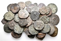 A lot containing 46 bronze coins. All: Byzantine. Fair to about very fine. LOT SOLD AS IS, NO RETURNS. 46 coins in lot.