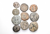 A lot containing 10 bronze coins. All: Byzantine. Fine to about very fine. LOT SOLD AS IS, NO RETURNS. 10 coins in lot.
