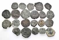A lot containing 22 bronze coins. All: Byzantine. Fine to about very fine. LOT SOLD AS IS, NO RETURNS. 22 coins in lot.