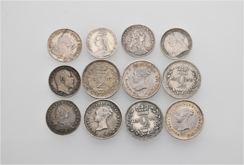 A lot containing 12 silver coins. All: United Kingdom. Very fine to good very fi...