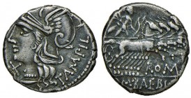 Baebia – M. Baebius - Denario (137 a.C.) Testa di Roma a s. - R/ Apollo su quadriga a d. – B. 12; Cr. 236/1 AG (g 3,88) Ex InAsta 31/2009, lotto 288
...