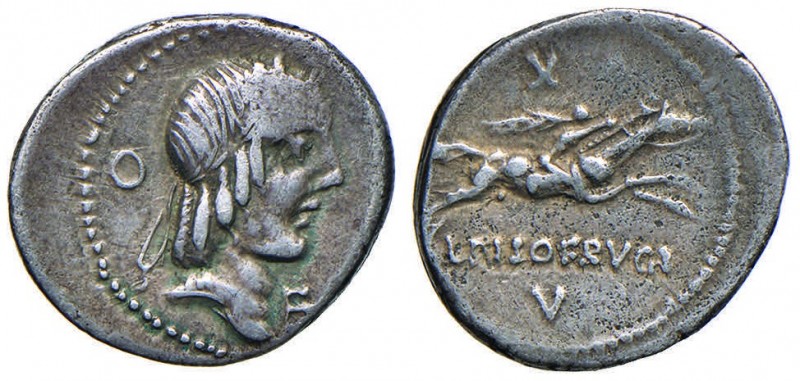 Calpurnia – L. Calpurnius Piso Frugi - Denario (90 a.C.) Testa di Apollo a d. - ...