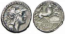 Roma - Repubblica - Junia – D. Silanus L. f. - Denario (91 a.C.) Testa di Roma a d. – R/ La Vittoria su biga a d. – B. 15; Cr. 337/3 AG (g 3,96)
MB+...