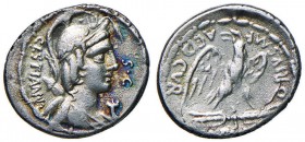 Plaetoria – M. Plaetorius M. f. Cestianus - Denario (67 a.C.) Busto della dea Vacuna a d. – R/ Aquila stante a d. – B. 4; Cr. 409/1 AG (g 3,63) Poroso...