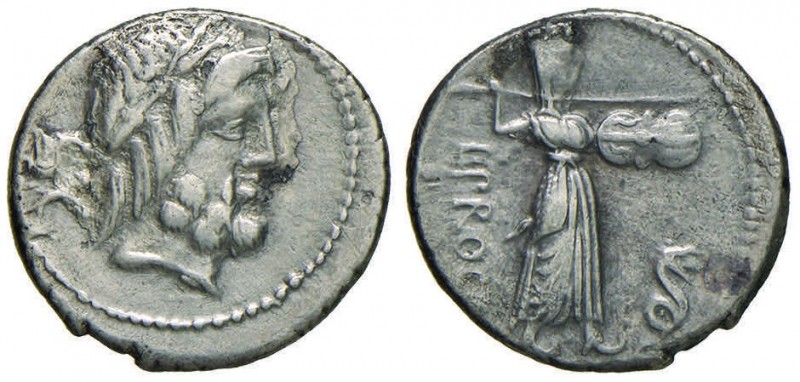 Procilia – L. Procilius - Denario (80 a.C.) Testa di Giove a d. - R/ Giunone Sos...