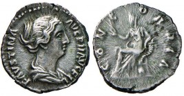 Faustina II (moglie di Marco Aurelio) Denario – R/ La Concordia seduta a s. – RIC 502A AG (g 3,08)
BB