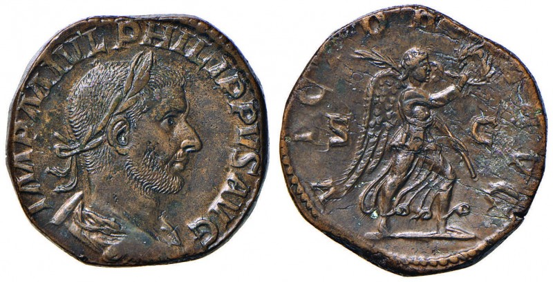 Filippo I (244-249) Sesterzio – R/ La Vittoria andante a d. – RIC 191a AE (g 19,...