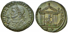 Massenzio (307-313) Follis (Ticinum) Busto laureato in abito consolare a s. – R/ Tempietto – RIC 103 AE (g 6,95)
SPL