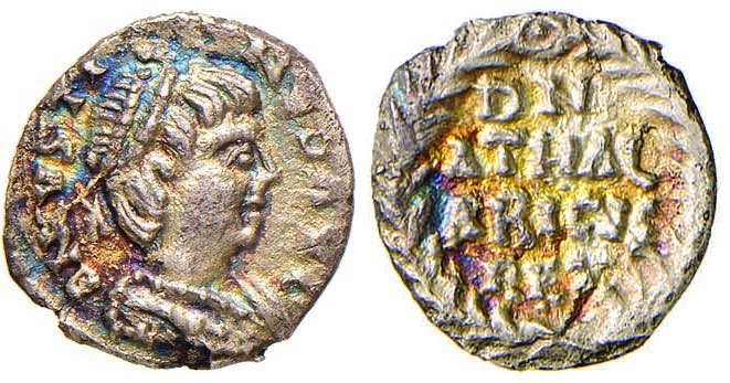 OSTROGOTI Atalarico (526-534) Monetazione a nome di Giustino - Quarto di siliqua...