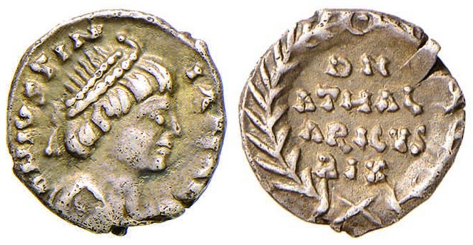 OSTROGOTI Atalarico (526-534) Monetazione a nome di Giustiniano - Quarto di sili...