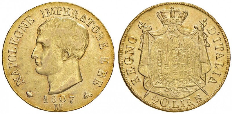 MILANO Napoleone (1805-1814) 40 Lire 1807 Bordo in rilievo – Gig. 71a AU (g 12,8...
