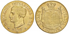 MILANO Napoleone (1805-1814) 40 Lire 1807 Bordo in rilievo – Gig. 71a AU (g 12,86) RRR
BB/BB+